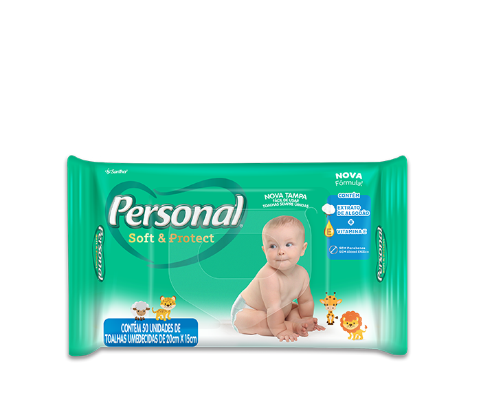 TOALHA UMEDECIDA PERSONAL C/50 UNIDADES SOFT & PROTECT