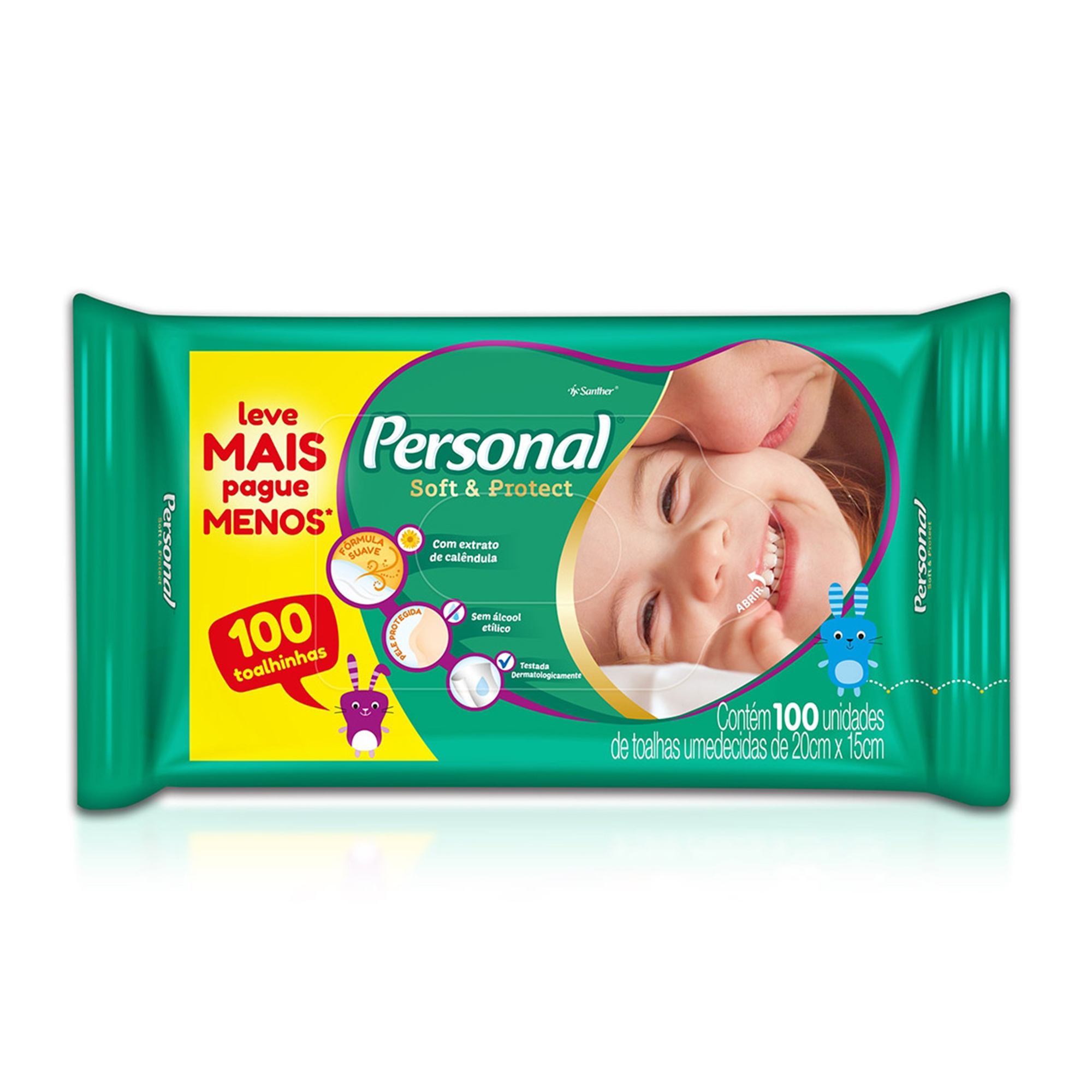 TOALHA UMEDECIDA PERSONAL C/100 UNIDADES SOFT & PROTECT
