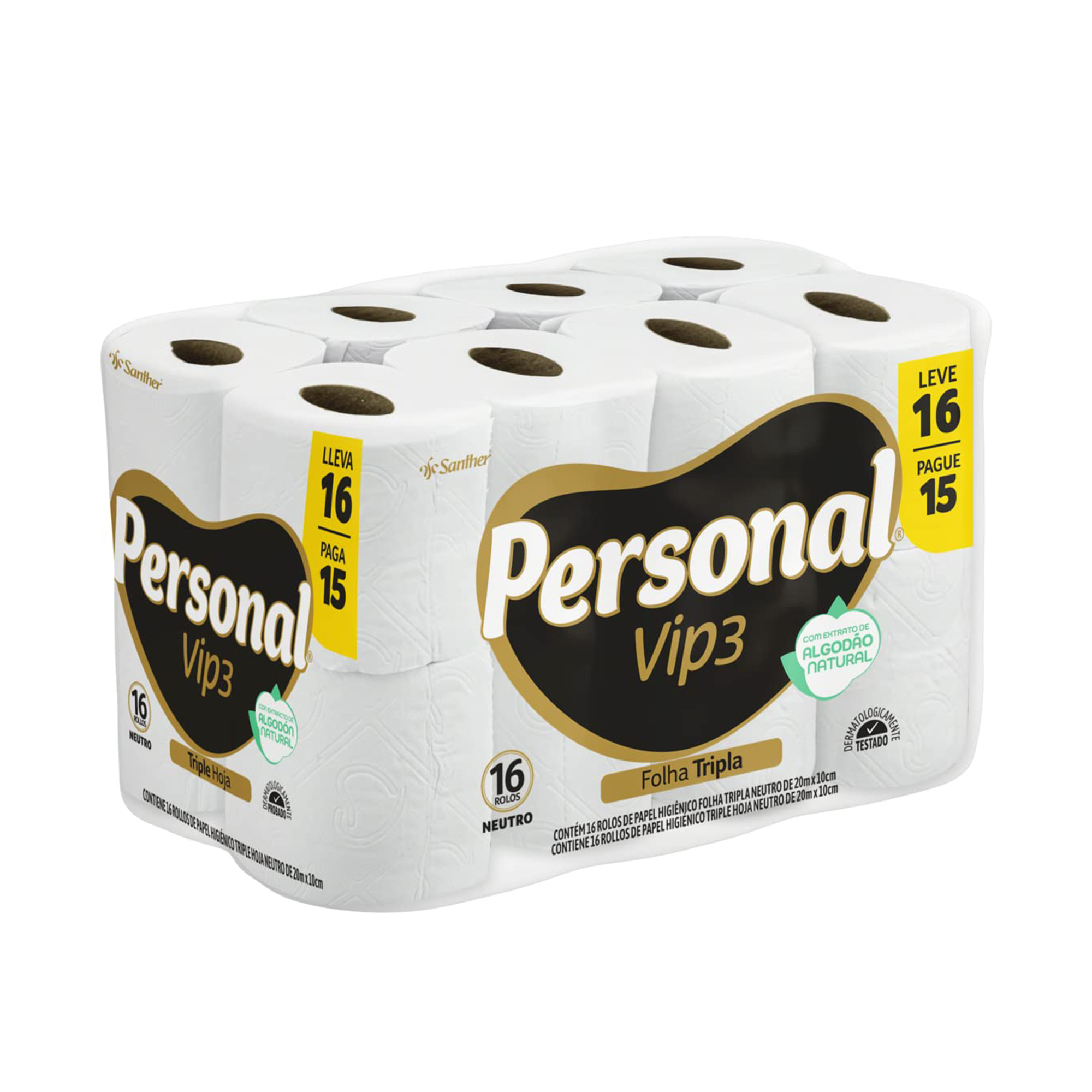 PAPEL HIGIENICO PERSONAL VIP FOLHA TRIPLA 20M. C/16 UNIDADES NEUTRO
