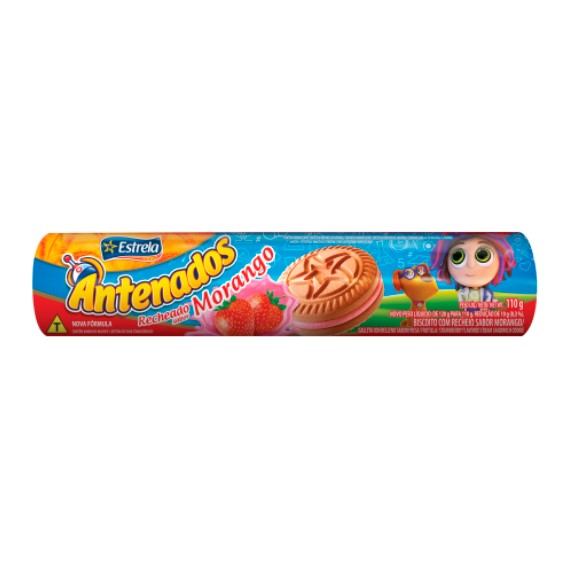 BISCOITO ESTRELA ANTENADOS RECHEADO 110G MORANGO