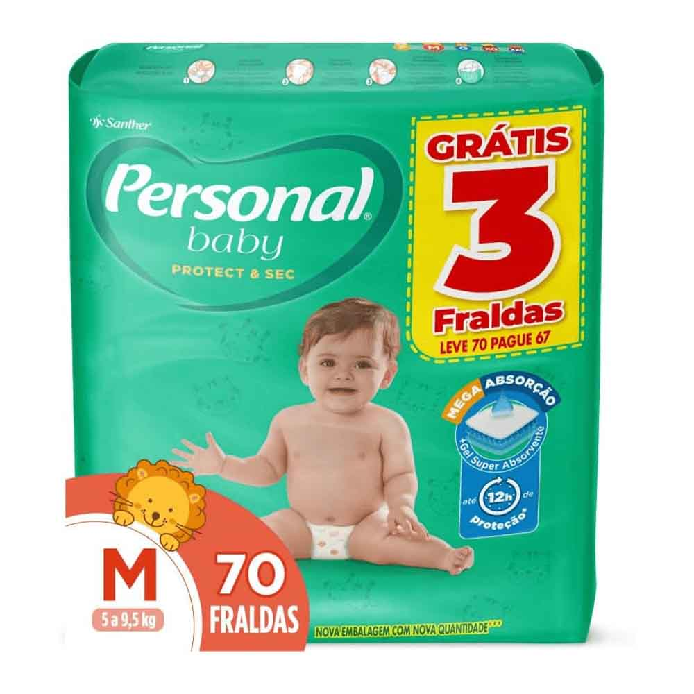 FRALDA PERSONAL BABY PROTECT & SEC HIPER M LEVE 70 PAGUE 67 UNIDADES
