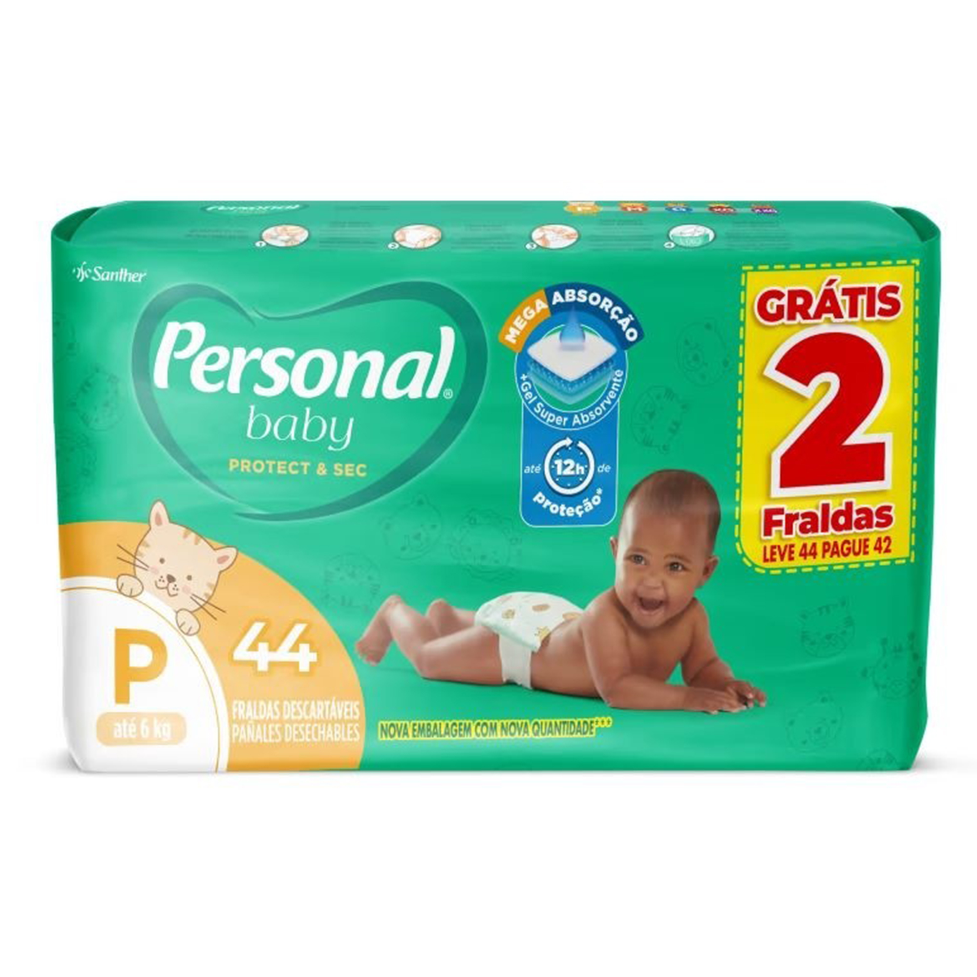 FRALDA PERSONAL BABY PROTECT & SEC MEGA P LEVE 44 PAGUE 42 UNIDADES