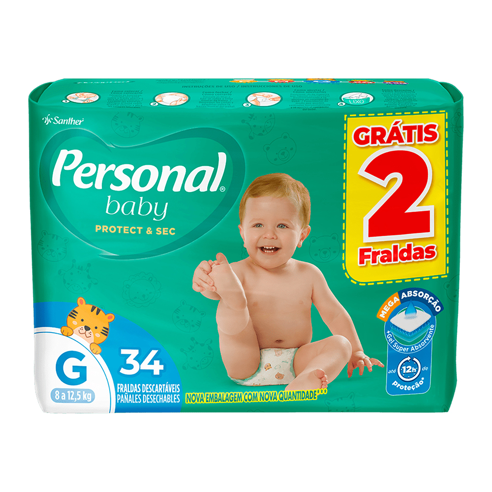 FRALDA PERSONAL BABY PROTECT & SEC MEGA G LEVE 34 PAGUE 32