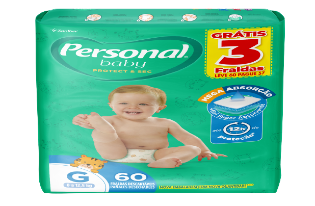 FRALDA PERSONAL BABY PROTECT & SEC. G LEVE 60 PAGUE 57 UNIDADES