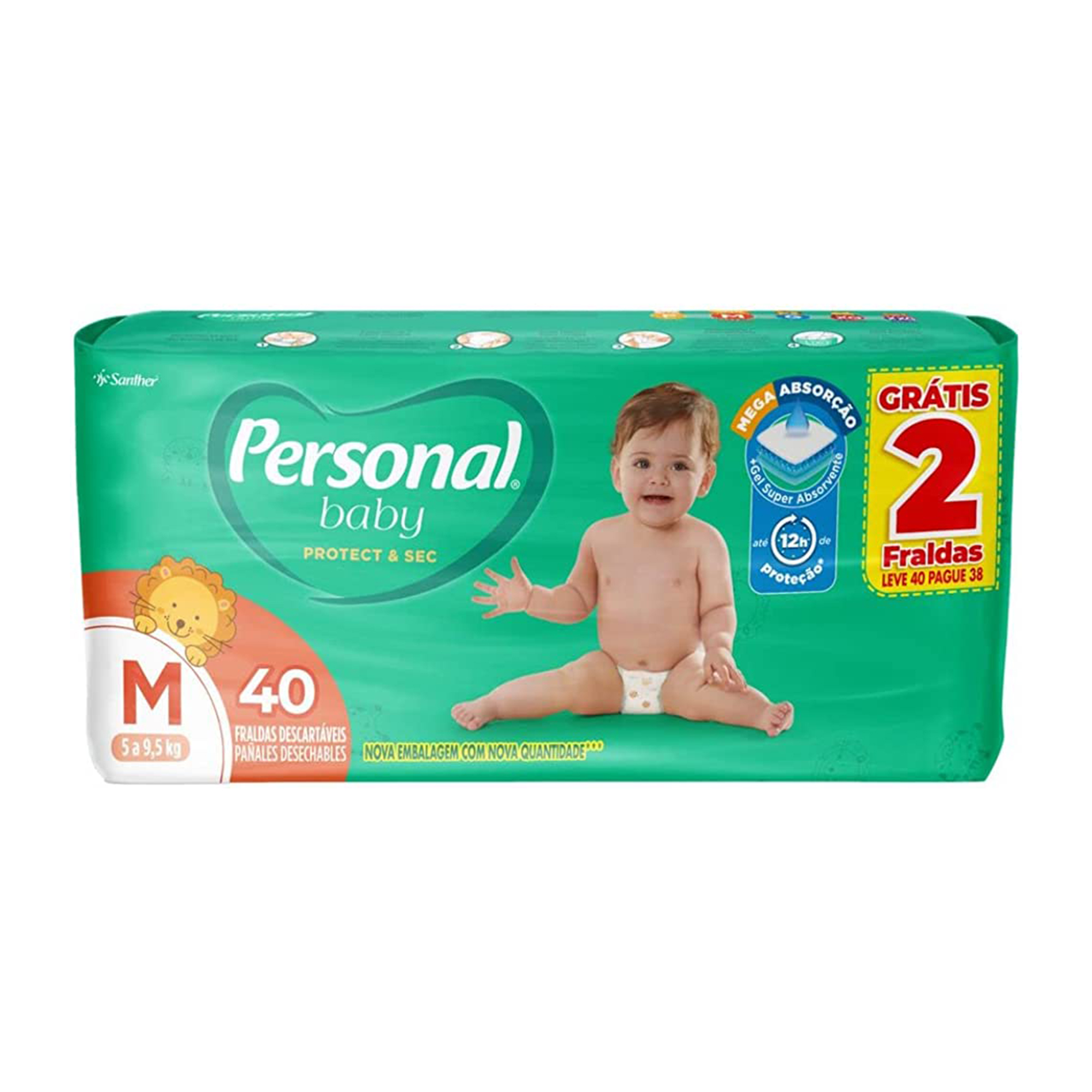 FRALDA PERSONAL BABY PROTECT & SEC MEGA M LEVE 40 PAGUE 38 UNIDADES