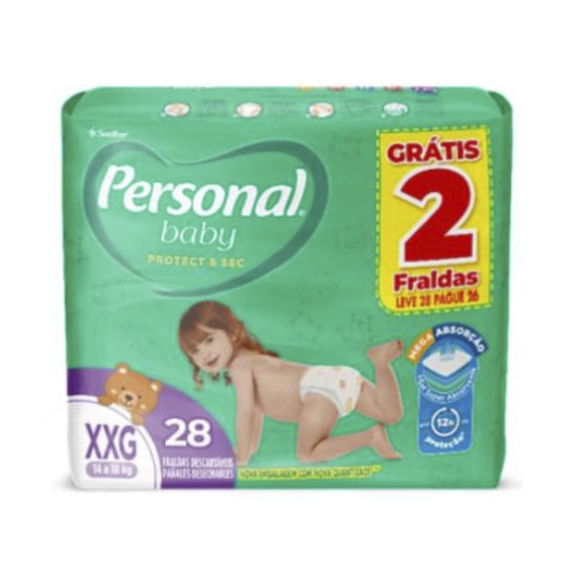 FRALDA PERSONAL BABY PROTECT & SEC MEGA XXG LEVE 28 PAGUE 26 UNIDADES