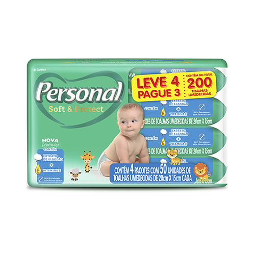 TOALHA UMEDECIDA PERSONAL LEVE 4 PAGUE 3 COM 50 UNIDADES