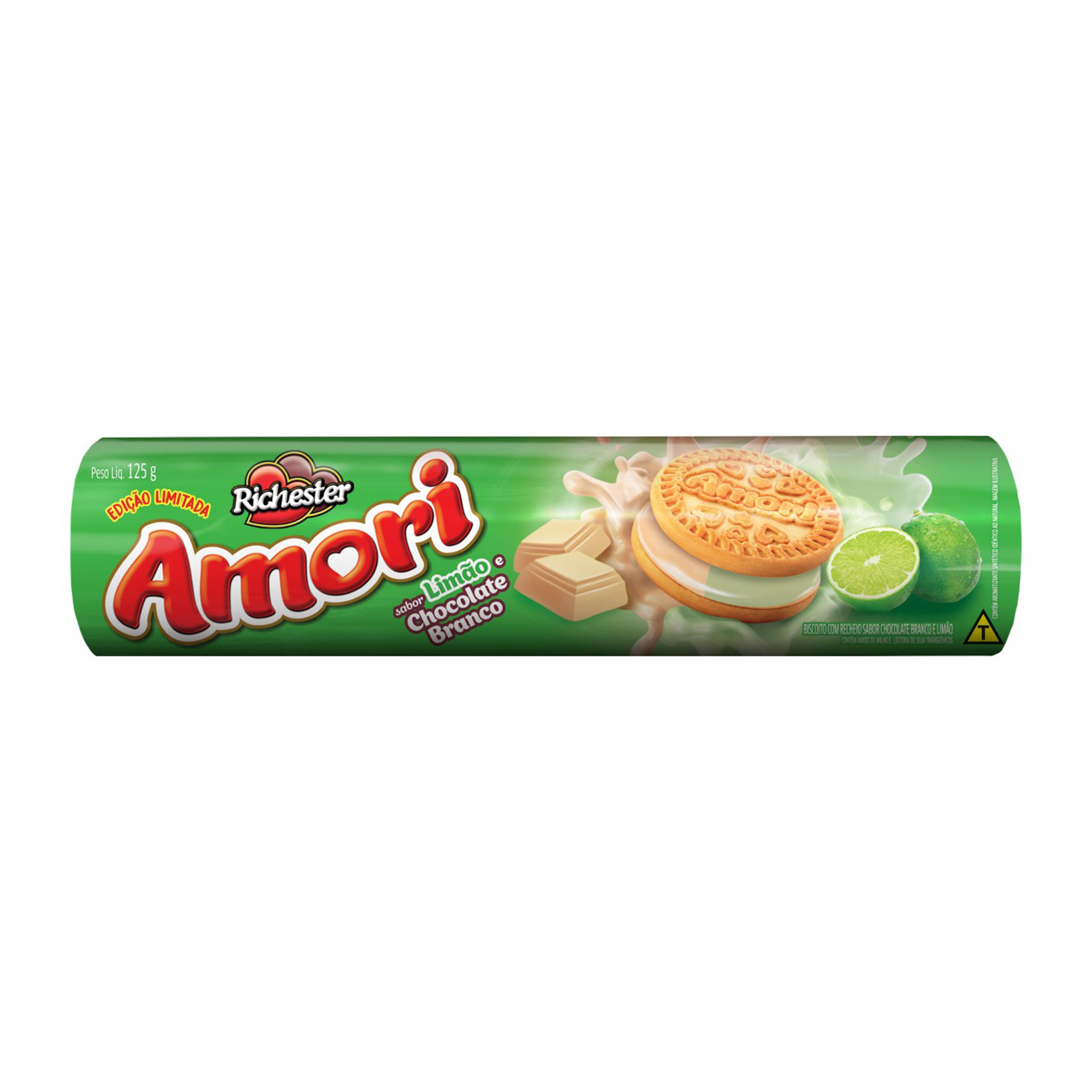 BISCOITO RICHESTER RECHEADO 125G LIMAO COM CHOCOLATE BRANCO AMORI