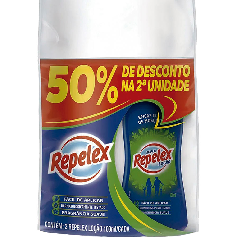 INSETICIDA REPELEX REPELENTE LOCAO 100ML 50% DE DESCONTO NA 2 UNIDADE