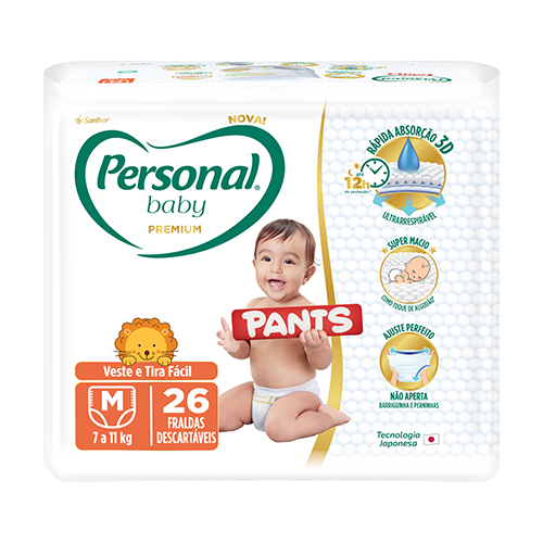 FRALDA PERSONAL BABY PANTS JUMBO M C/26 UNIDADES PREMIUM
