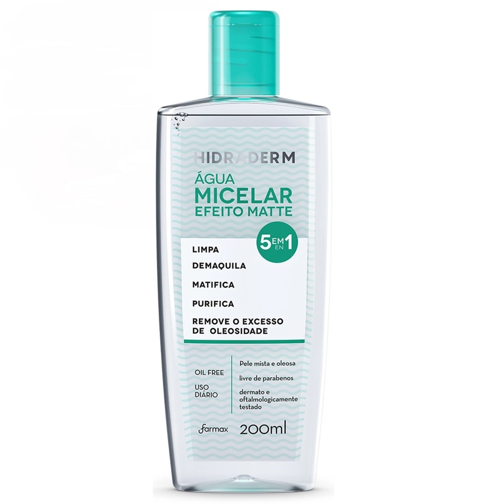 AGUA MICELAR FARMAX HIDRADERM 5 EM 1 200ML EFEITO MATE