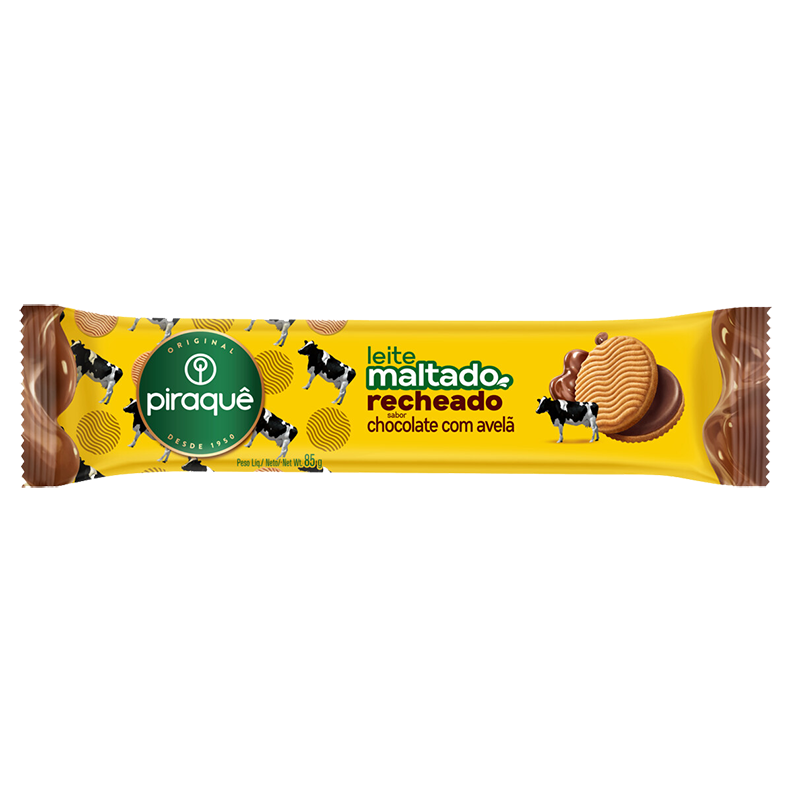 BISCOITO PIRAQUE RECHEADO LEITE MALTADO 85G AVELA