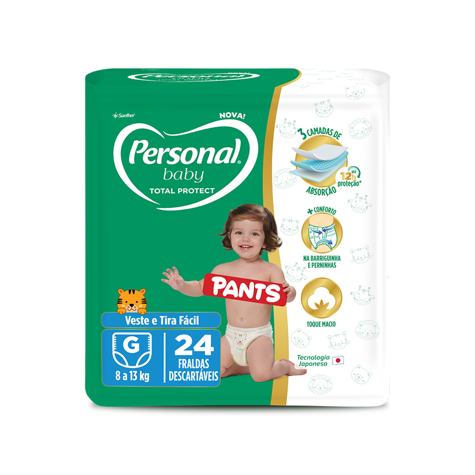 FRALDA PERSONAL BABY TOTAL PROTECT JUMBO G 24 UNIDADES PANTS