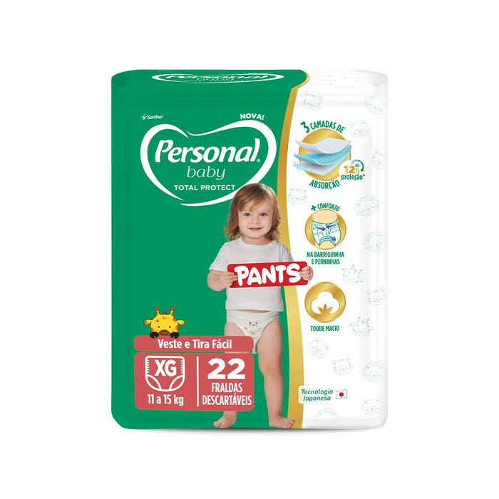 FRALDA PERSONAL BABY TOTAL PROTECT JUMBO XG 22 UNIDADES PANTS
