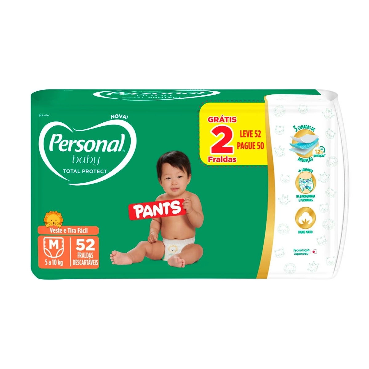 FRALDA PERSONAL BABY TOTAL PROTECT MEGA M 52 UNIDADES PANTS
