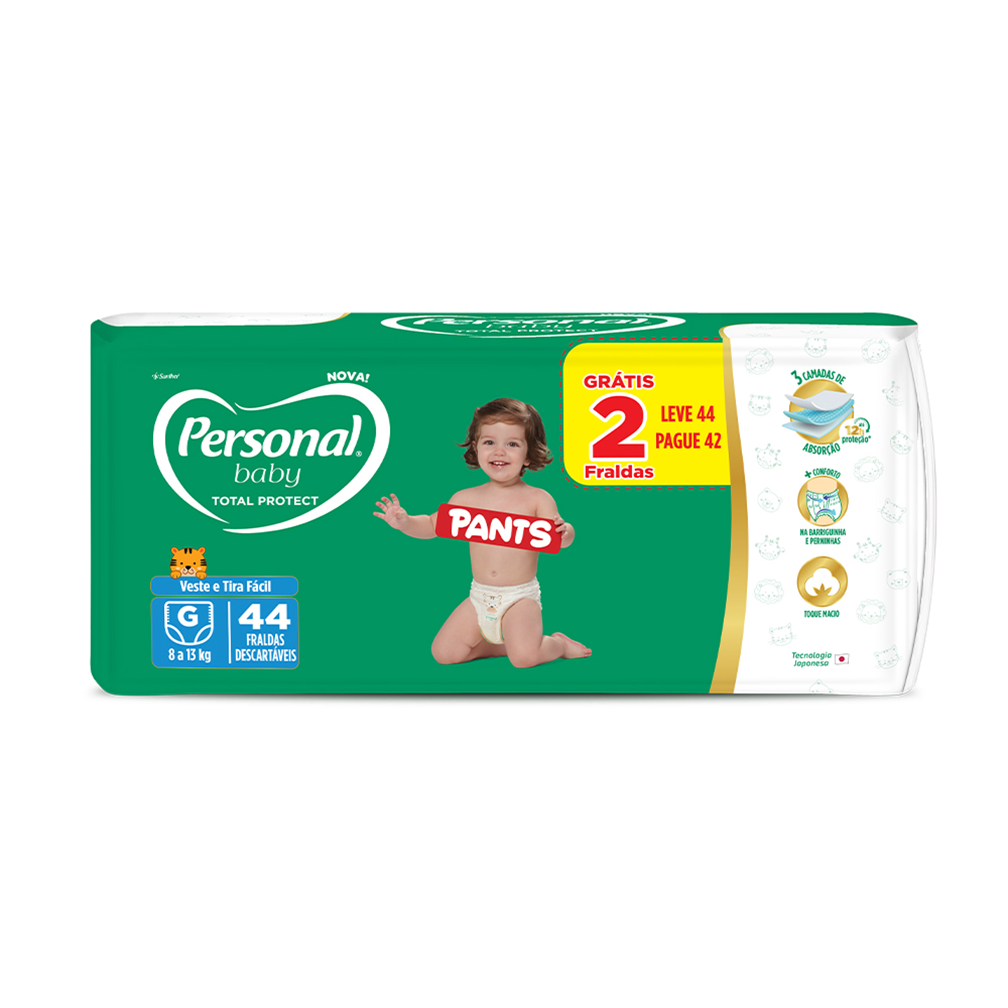FRALDA PERSONAL BABY TOTAL PROTECT MEGA G 44 UNIDADES PANTS