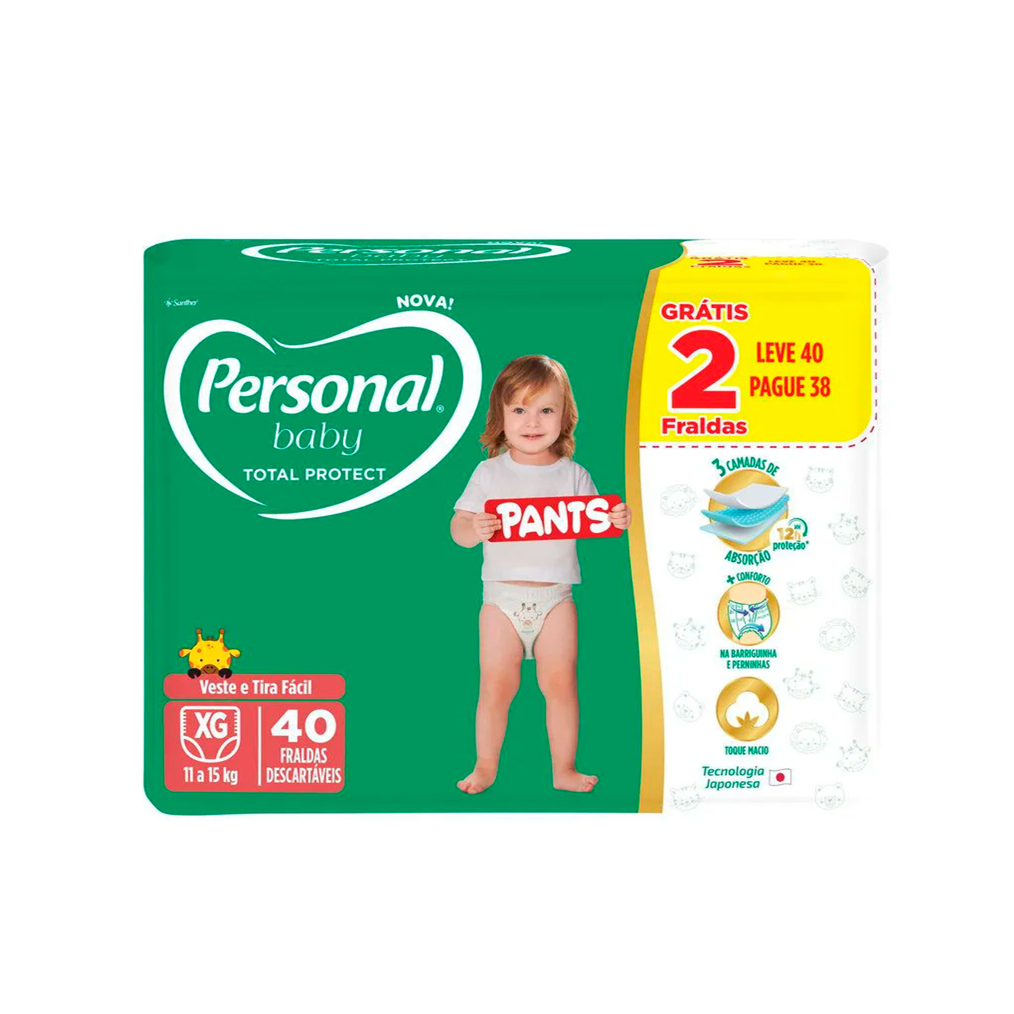 FRALDA PERSONAL BABY TOTAL PROTECT MEGA XG 40 UNIDADES PANTS