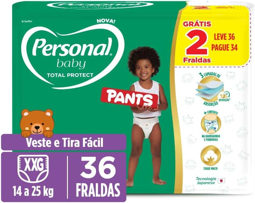 FRALDA PERSONAL BABY TOTAL PROTECT MEGA XXG 36 UNIDADES PANTS