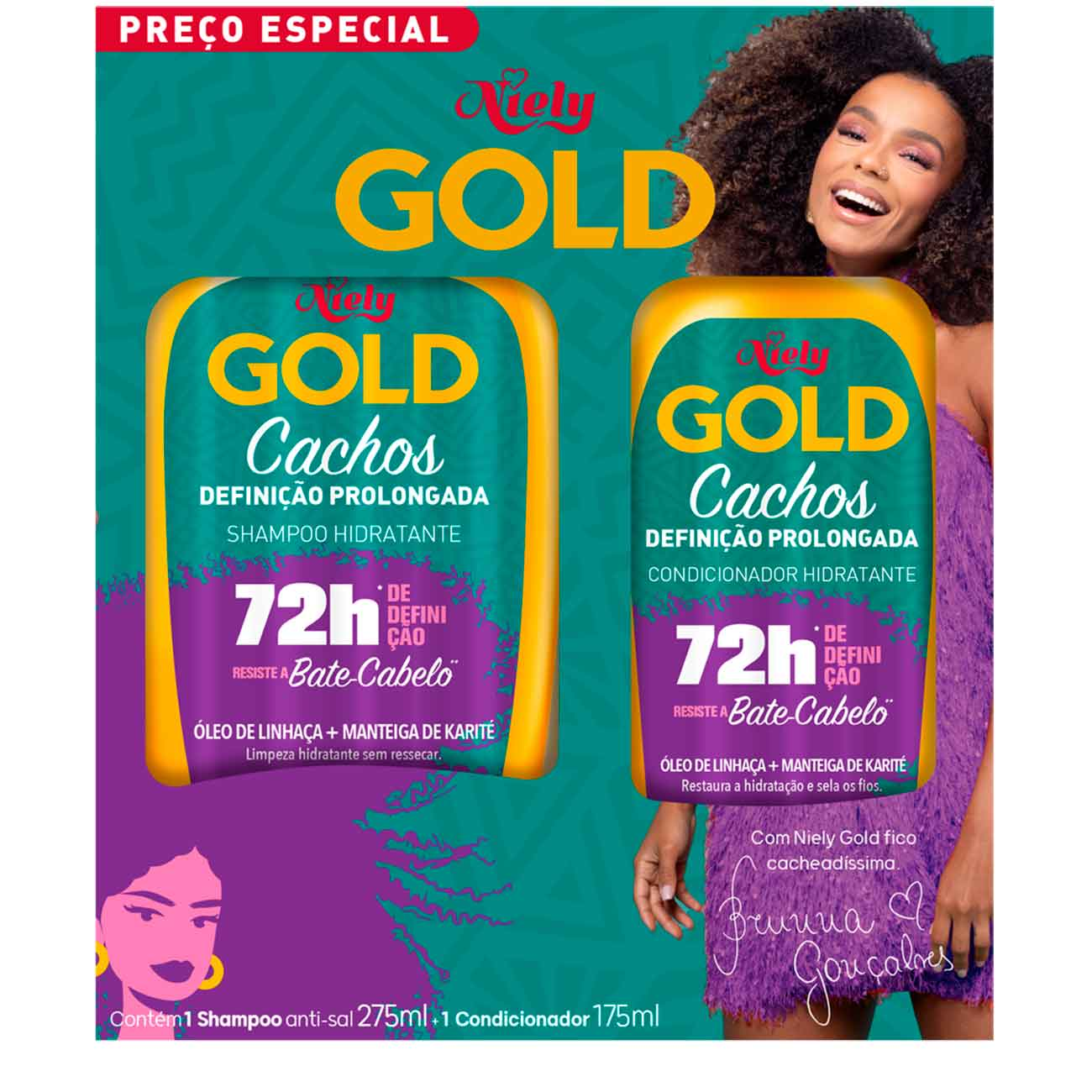SHAMPOO NIELY GOLD 275ML+ CONDICIONADOR 175ML CACHOS DEFINICAO PROLONGADA