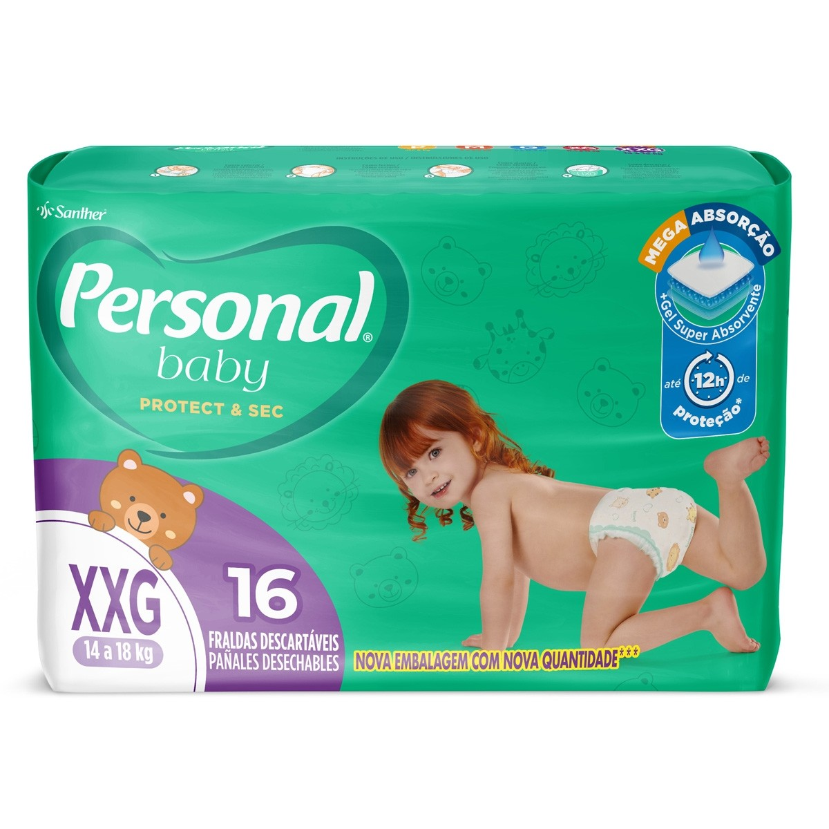 FRALDA PERSONAL BABY JUMBO XXG COM 16 UNIDADES