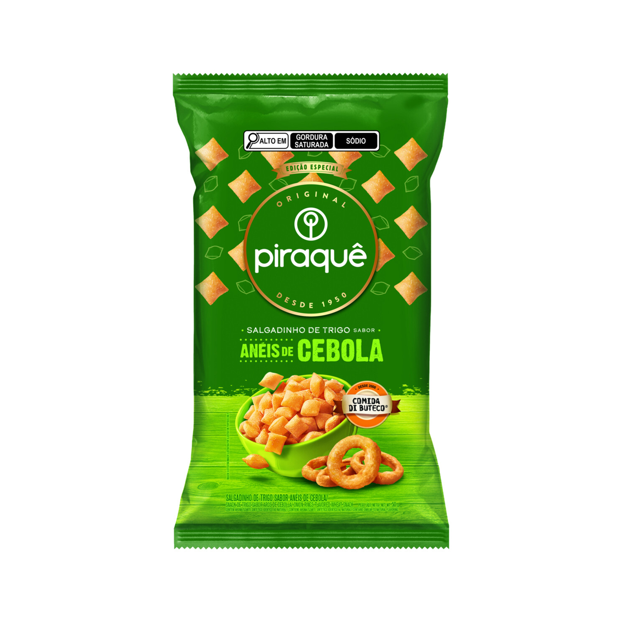 SALGADINHO TRIGO PIRAQUE 50G ANEIS DE CEBOLA