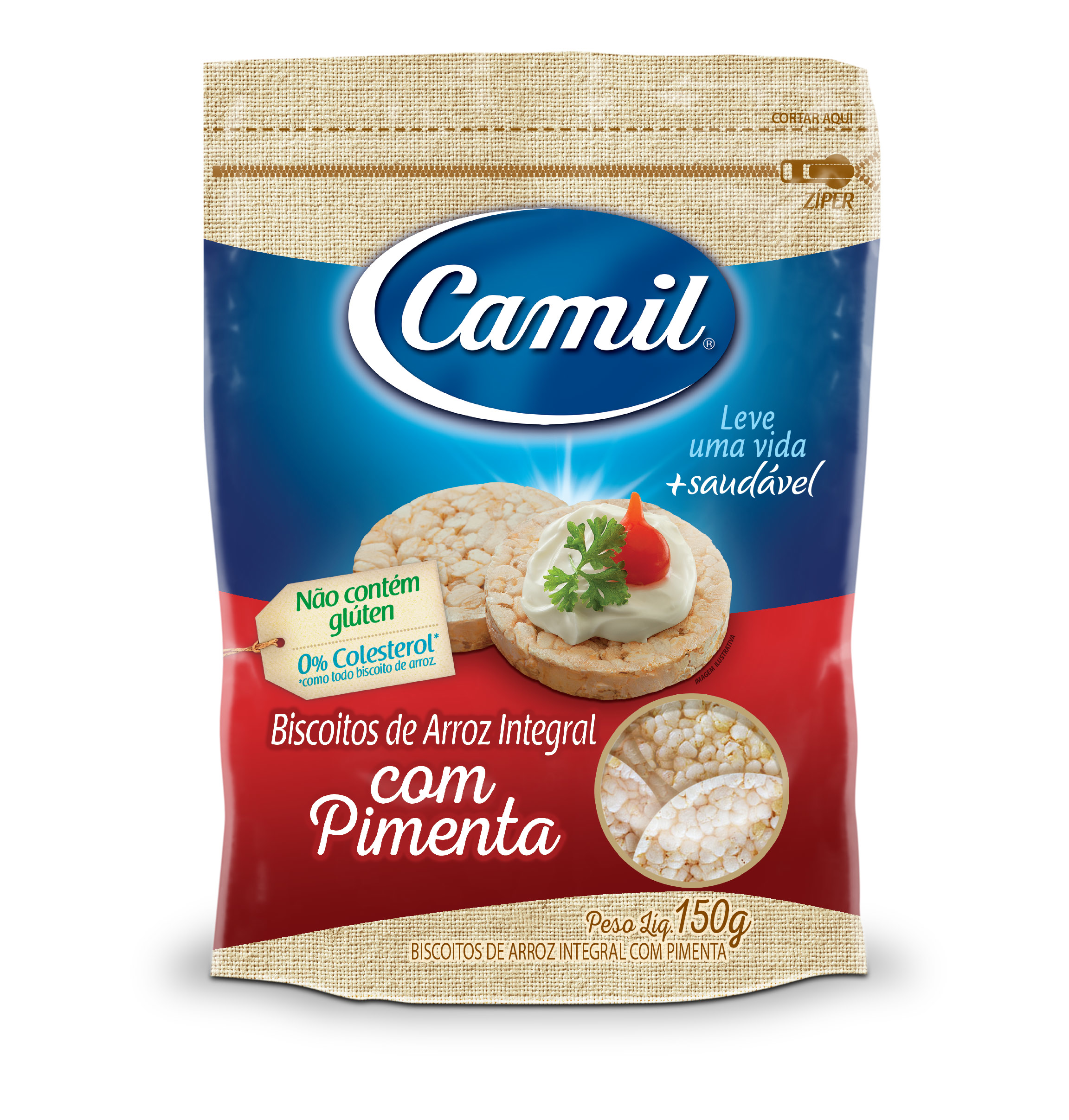 BISCOITO DE ARROZ CAMIL 150G INTEGRAL COM PIMENTA