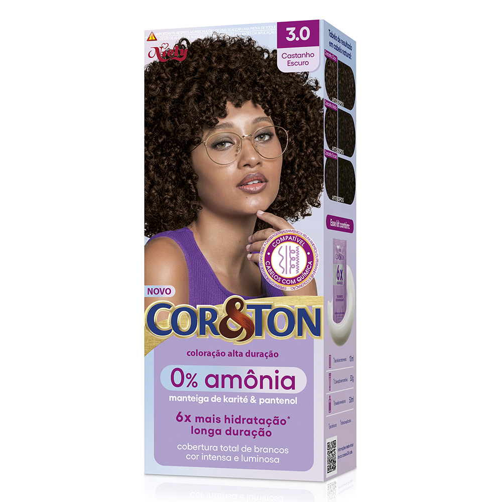 COLORACAO COR&TON MKIT SEM AMONIA 3.0 CASTANHO ESCURO