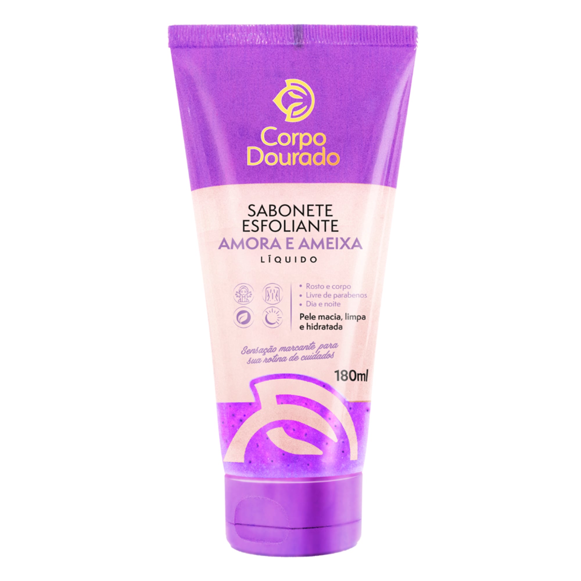 SABONETE LIQUIDO ESFOLIANTE CORPO DOURADO 180ML AMORA E AMEIXA