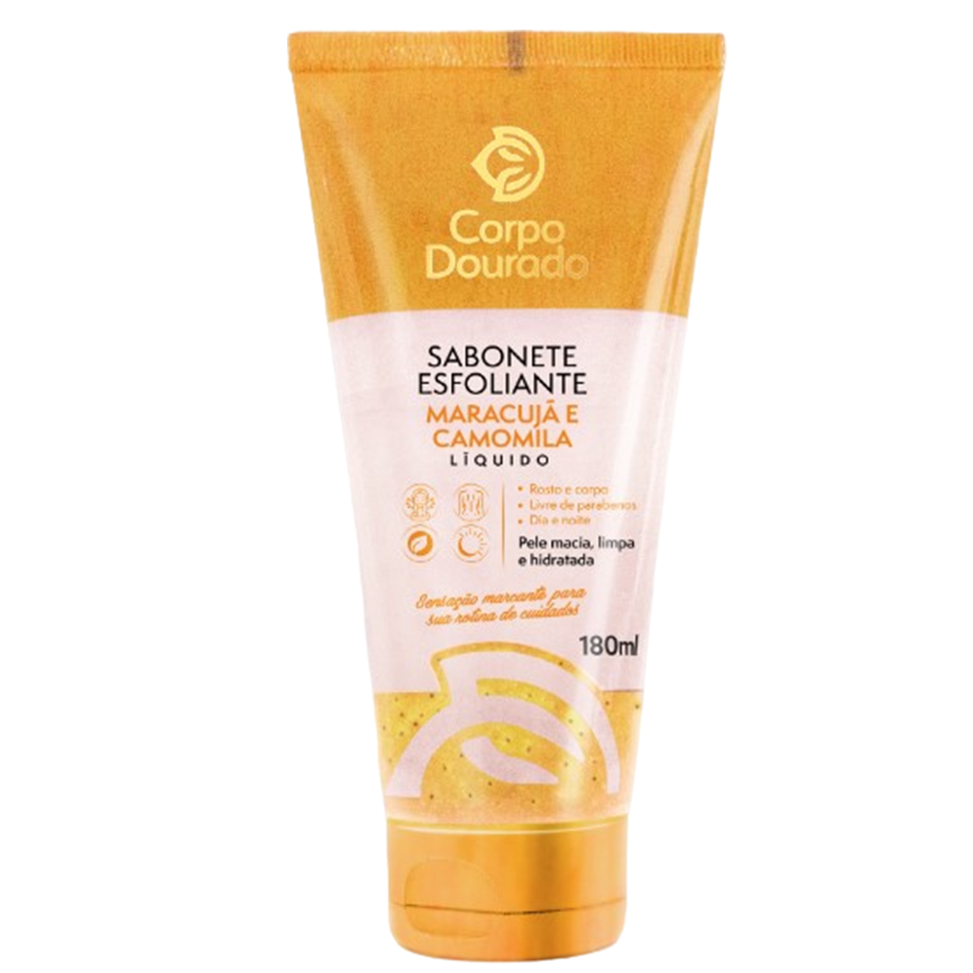 SABONETE LIQUIDO ESFOLIANTE CORPO DOURADO 180ML MARACUJA E CAMOMILA
