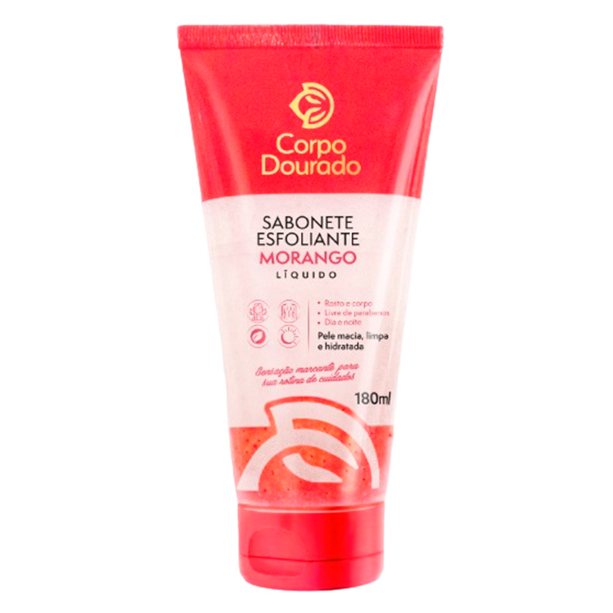 SABONETE LIQUIDO ESFOLIANTE CORPO DOURADO 180ML MORANGO