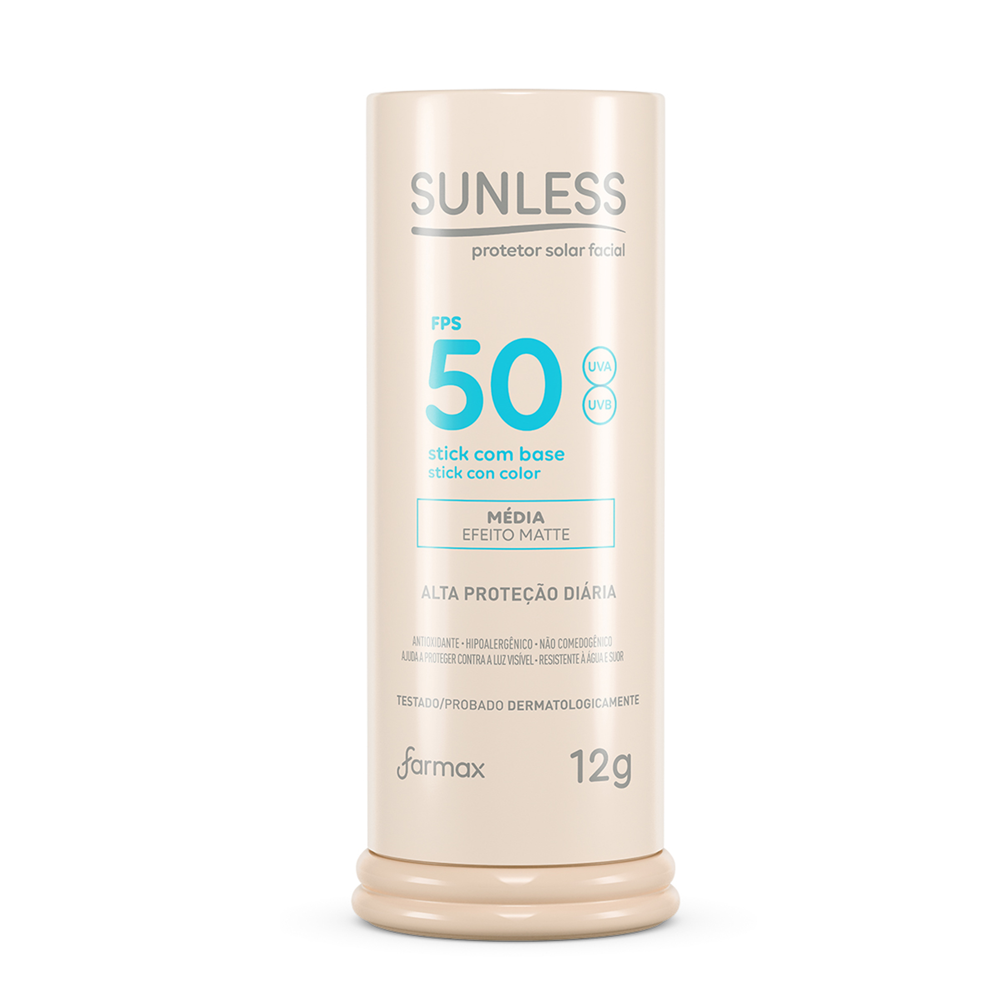 PROTETOR SOLAR SUNLESS STICK FPS50 12G COM BASE MEDIA