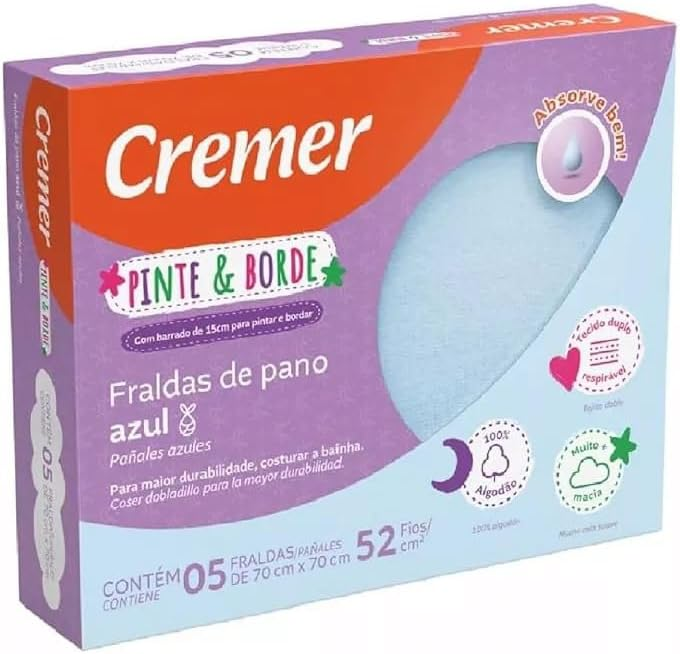 FRALDA CREMER PINTEBORDE 70X70CM COM 5 UNIDADES AZUL