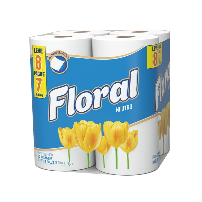 PAPEL HIGIENICO FLORAL FS 30M C/8UN NEUTRO
