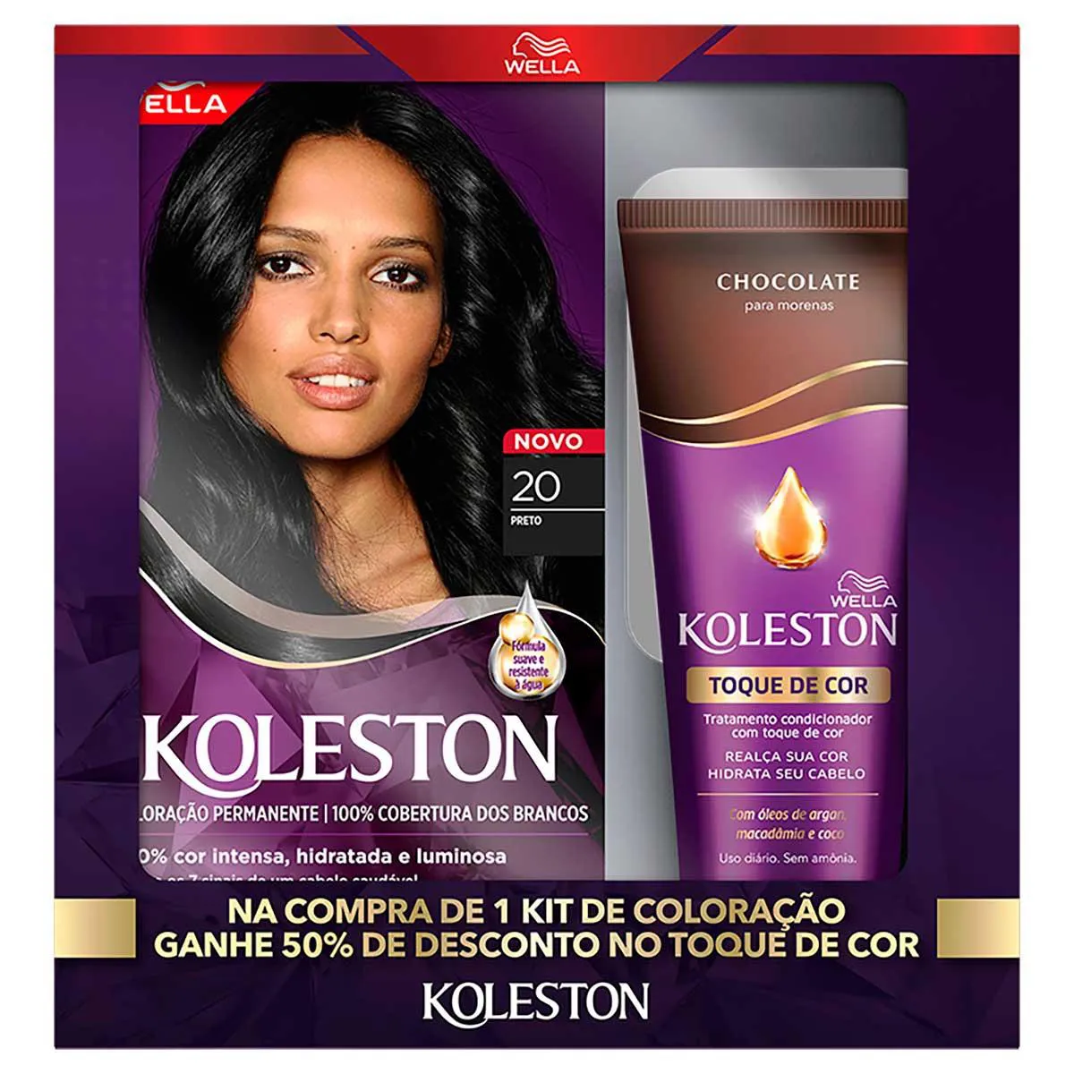 KIT COR KOLESTON+CONDICIONADOR TOQUE DE COR 20 PRETO + CHOCOLATE