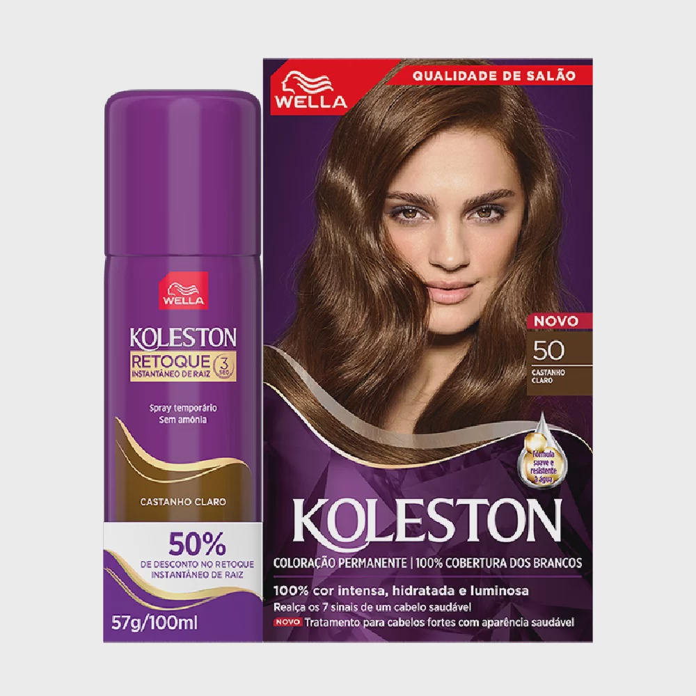 KIT COR KOLESTON+RETOQUE DE COR 50 CASTANHO CLARO + CASTANHO CLARO