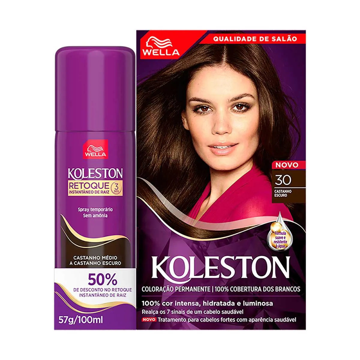 KIT COR KOLESTON+RETOQUE DE COR 30 CASTANHO ESCURO + CASTANHO ESCURO