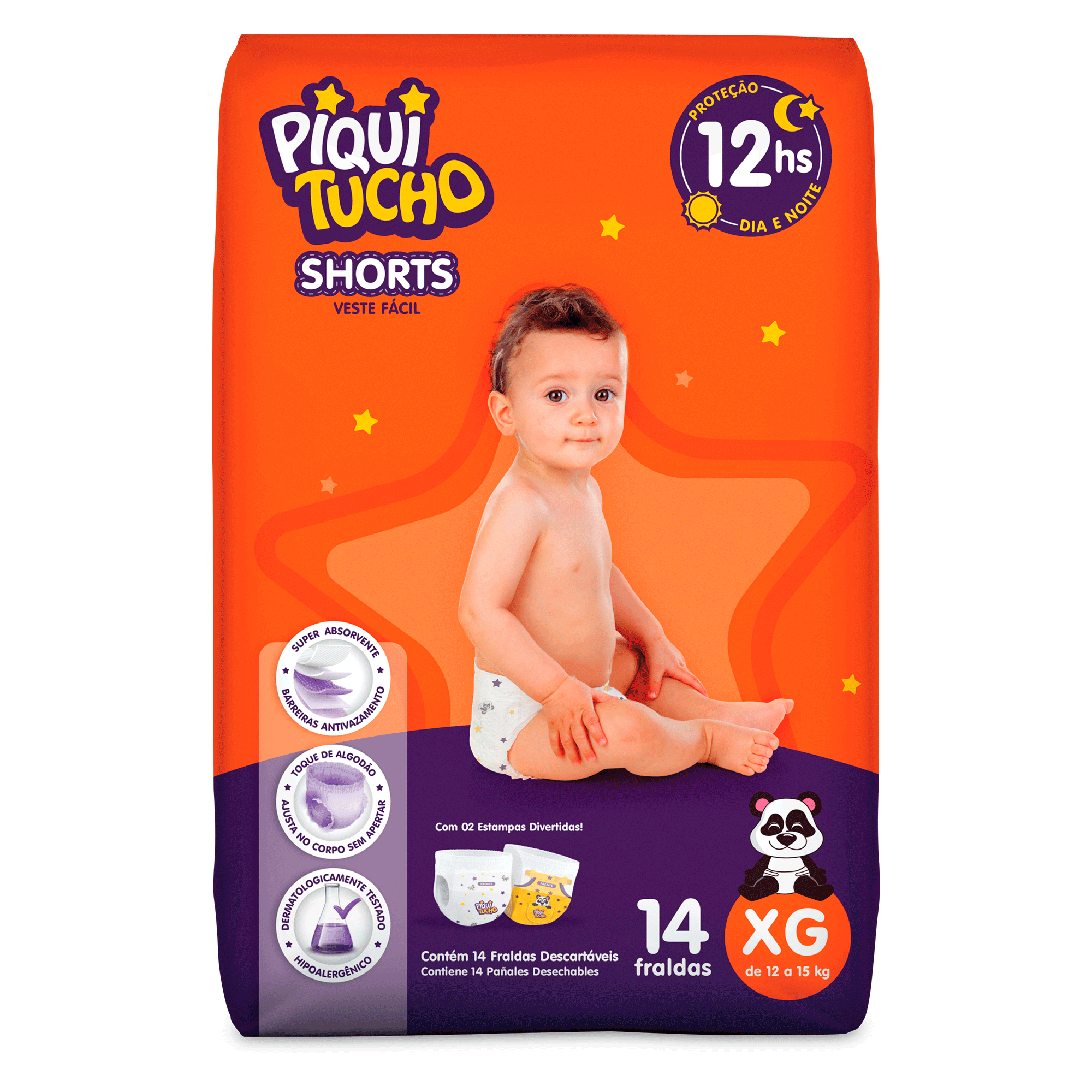 FRALDA PIQUITUCHO SHORTS JUMBINHO XG COM 14 UNIDADES