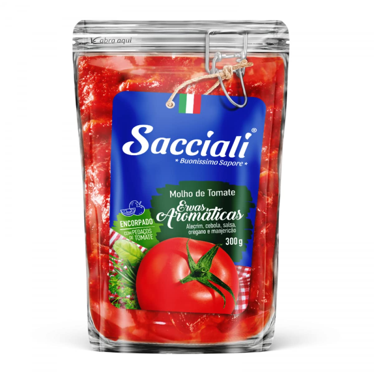 MOLHO DE TOMATE SACCIALI SACHE 300G. ERVAS AROMATICAS