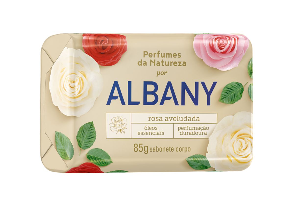 SABONETE ALBANY PERFUMES 85G ROSA AVELUDADA - BRANCO