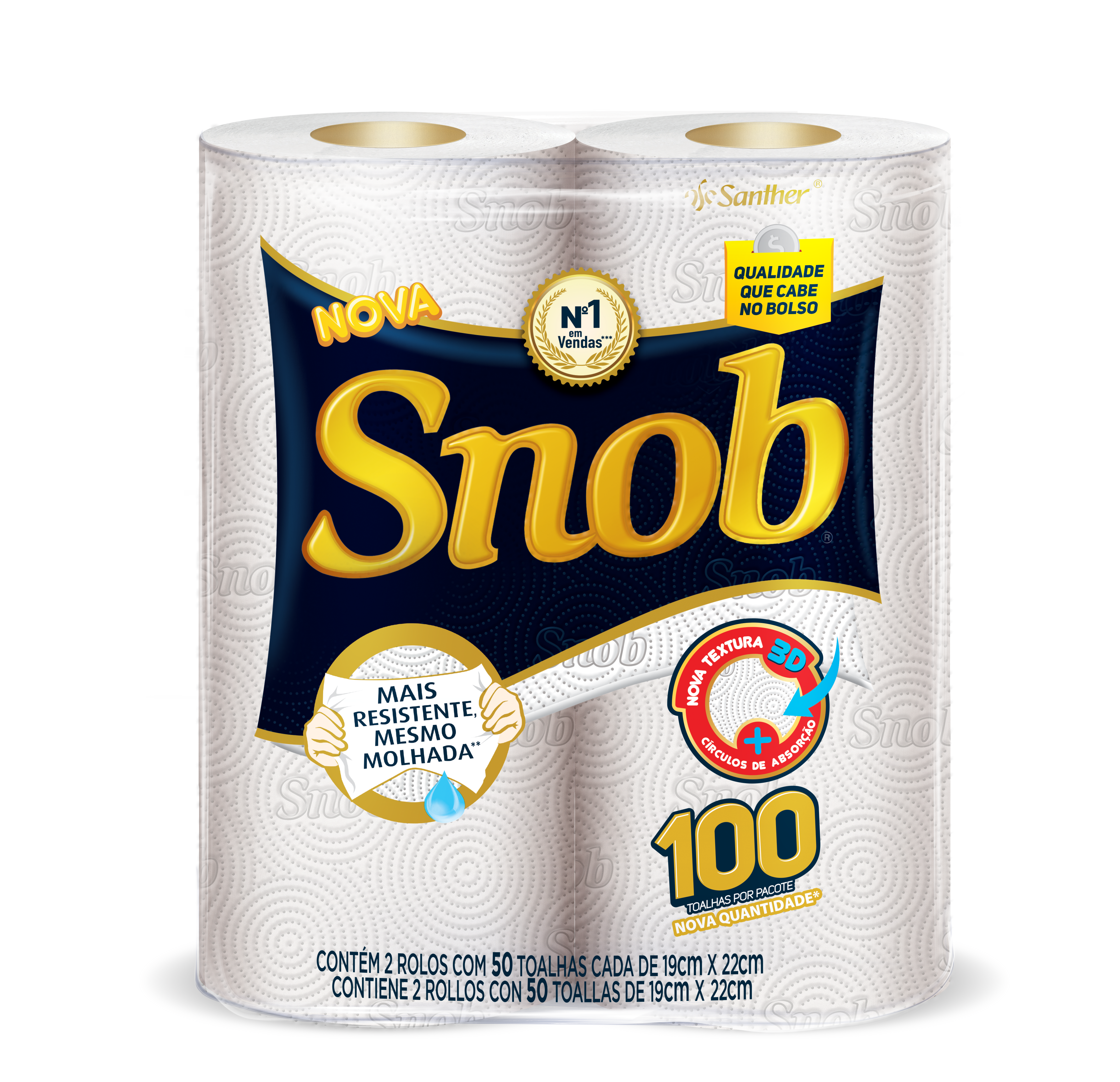 PAPEL TOALHA SNOB FOLHA DUPLA COM 2 UNIDADES ECONOMICO 100 FOLHAS