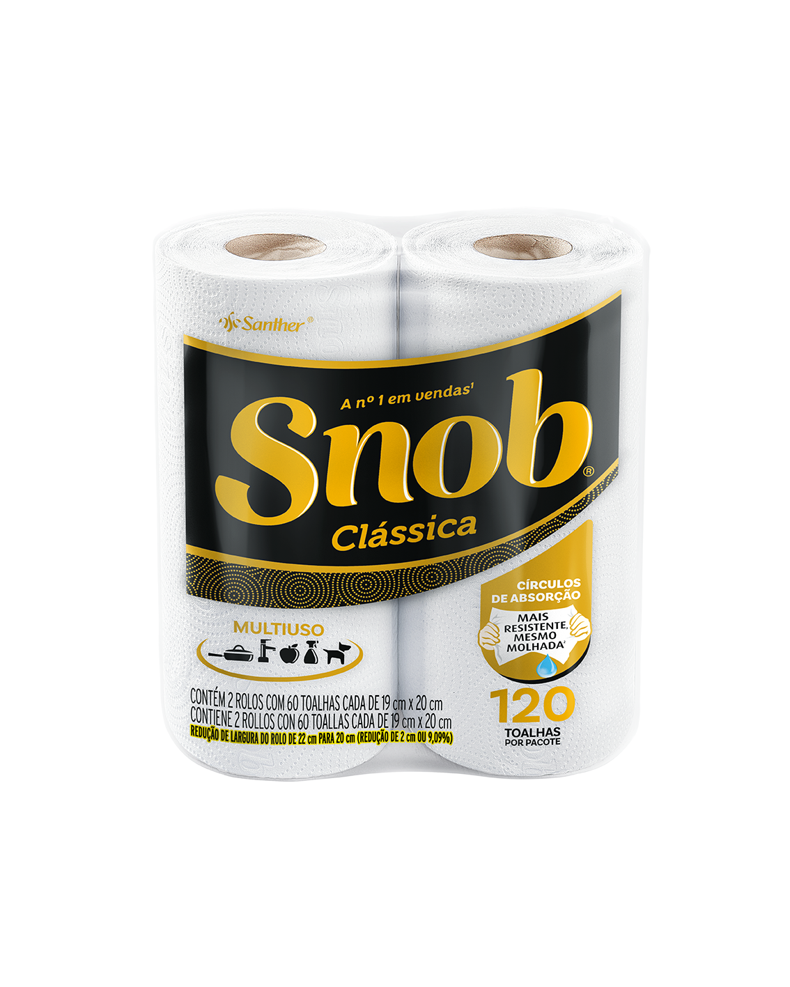 PAPEL TOALHA SNOB FOLHA DUPLA COM 2 UNIDADES COM 120 FOLHAS BRANCA