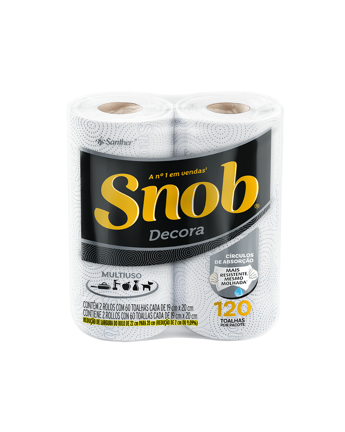PAPEL TOALHA SNOB FOLHA DUPLA COM 2 UNIDADES COM 120 FOLHAS DECORADA