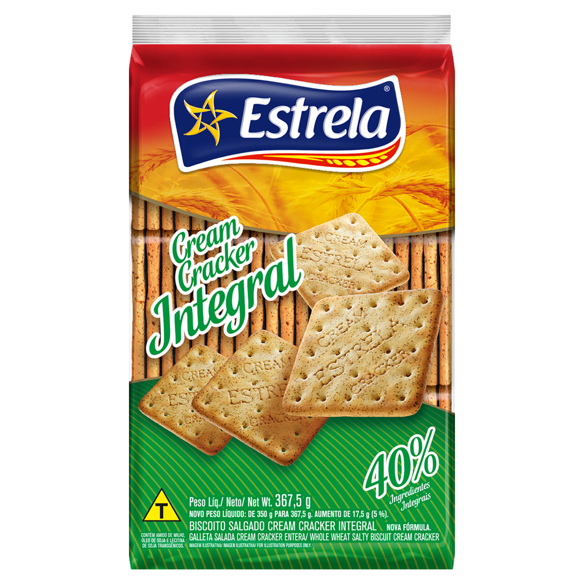 BISCOITO ESTRELA CREAM CRACKER 367,5G INTEGRAL