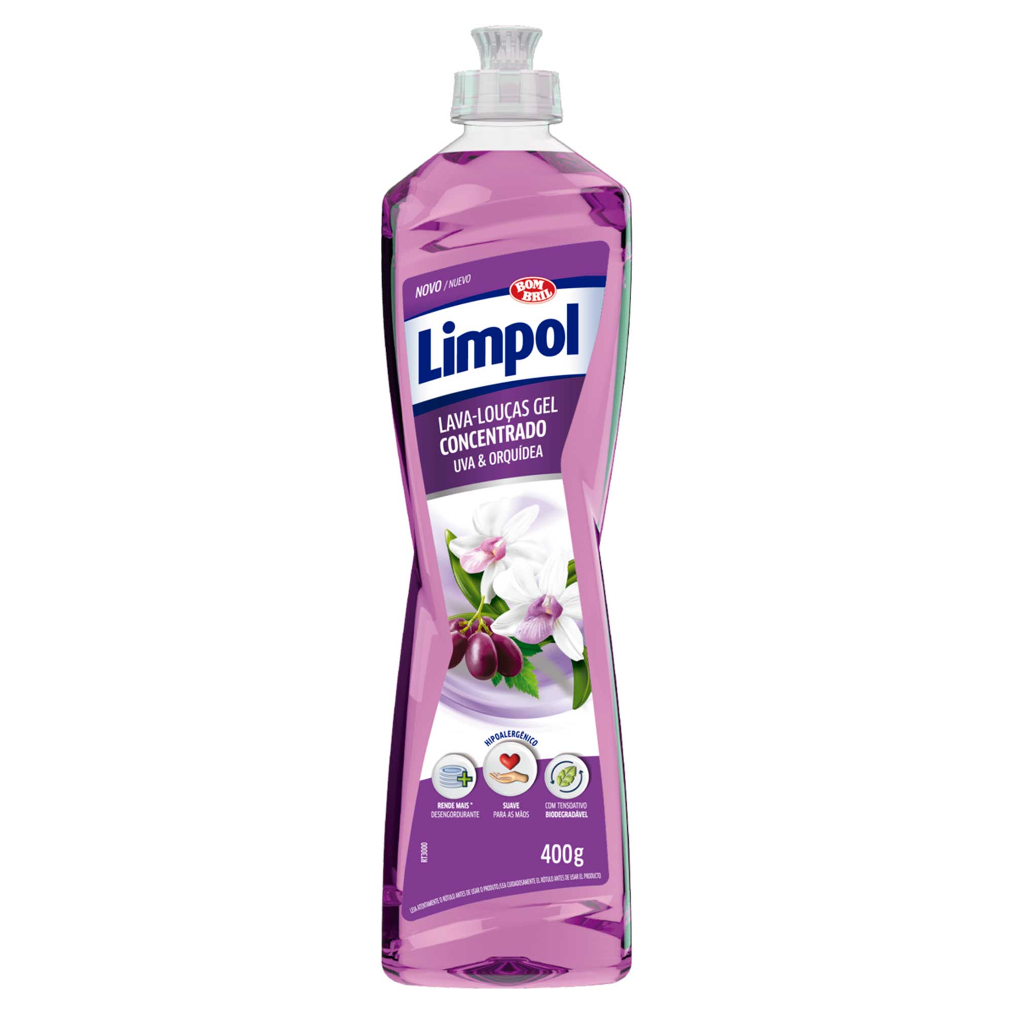 DETERGENTE LIQUIDO GEL CONCENTRADO BOMBRIL LIMPOL 400G UVA E ORQUIDEA