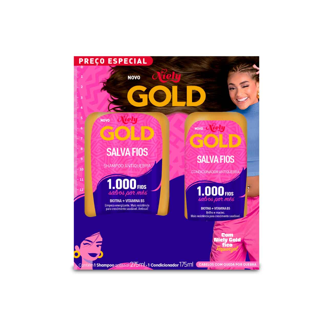 SHAMPOO NIELY GOLD 275ML+ CONDICIONADOR 175ML. SALVA FIOS