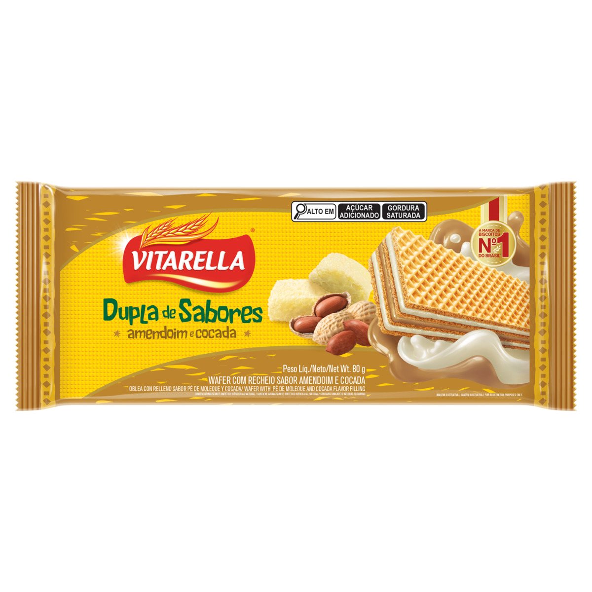 BISCOITO VITARELLA WAFER 80G AMENDOIM E COCADA