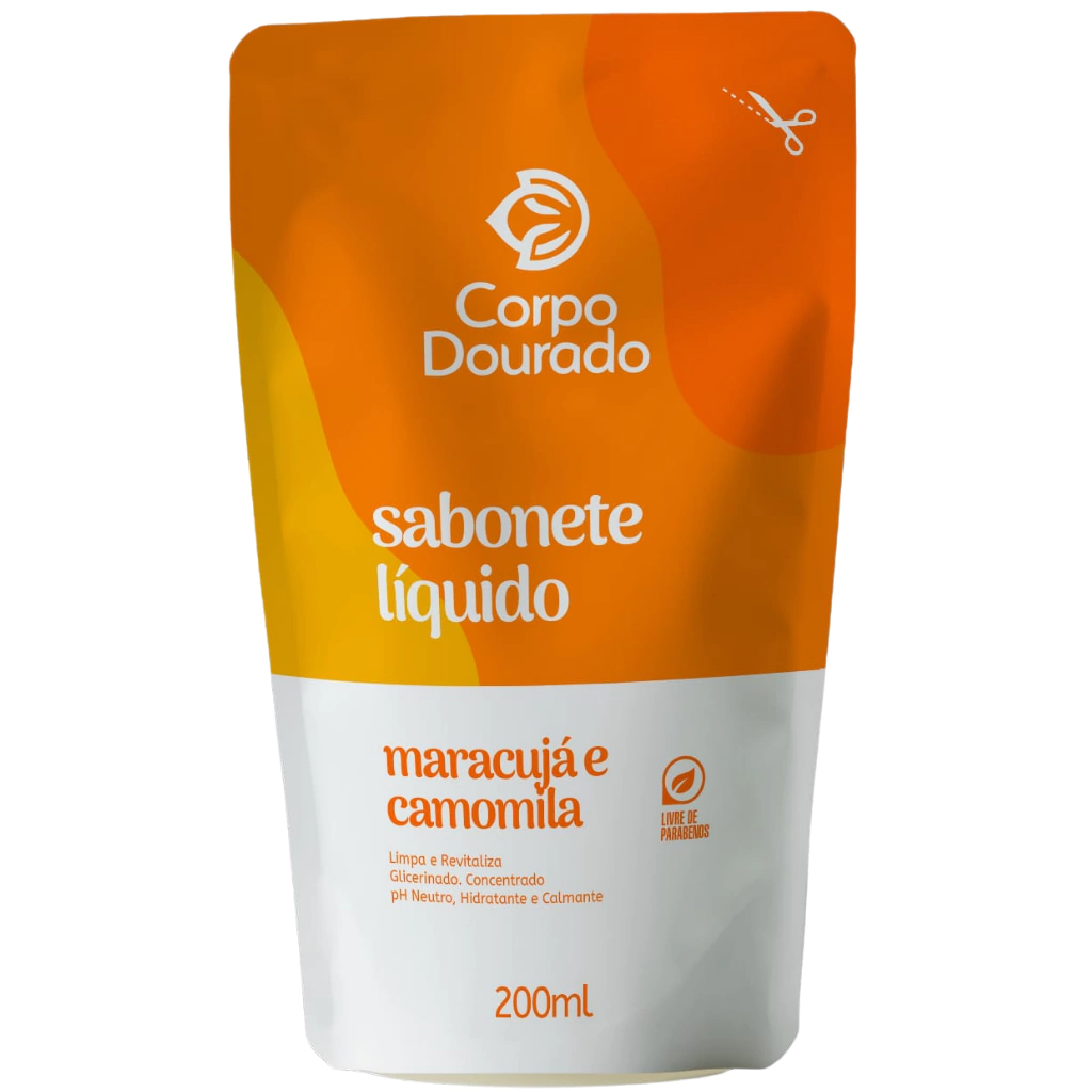 SABONETE LIQUIDO CORPO DOURADO REFIL 200ML MARACUJA E CAMOMILA