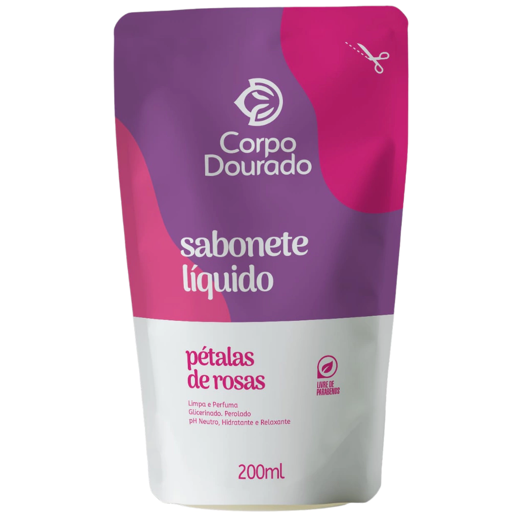 SABONETE LIQUIDO CORPO DOURADO REFIL 200ML PETALAS DE ROSAS