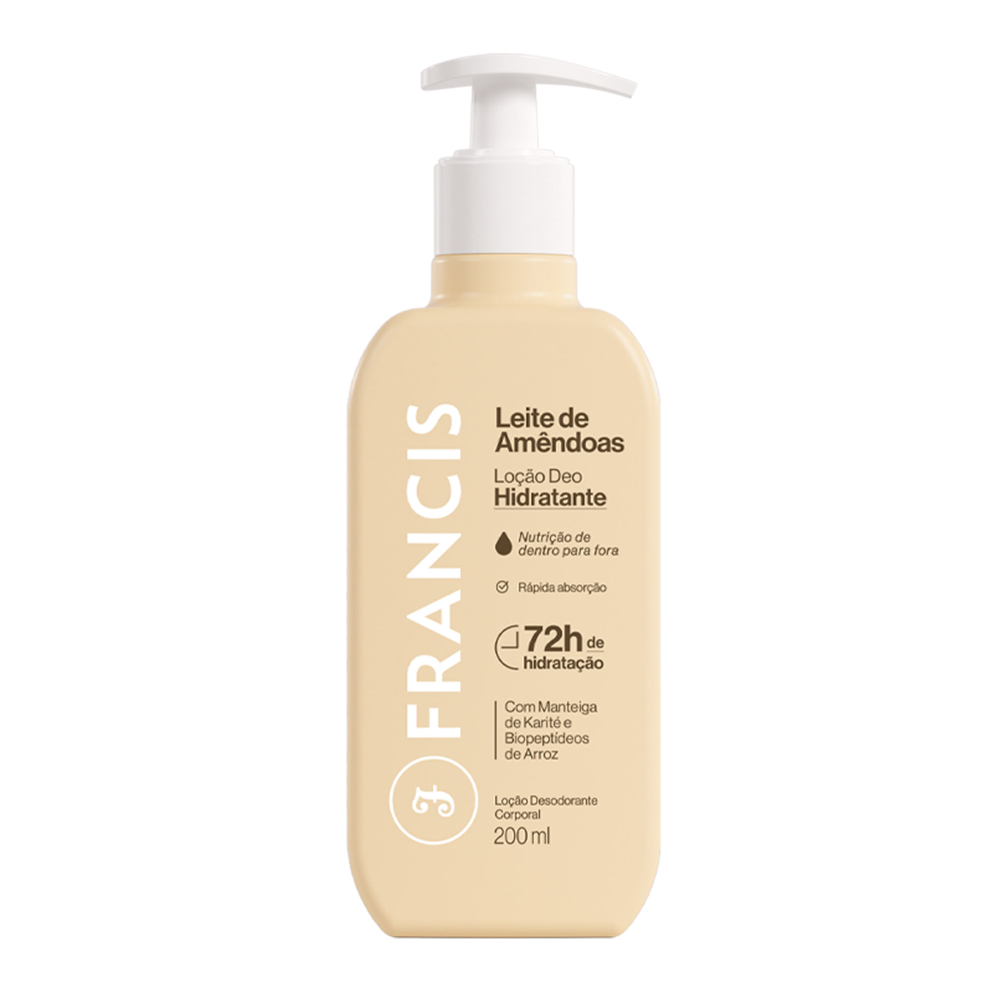 LOCAO DEO HIDRATANTE FRANCIS 200ML LEITE DE AMENDOA - BEGE