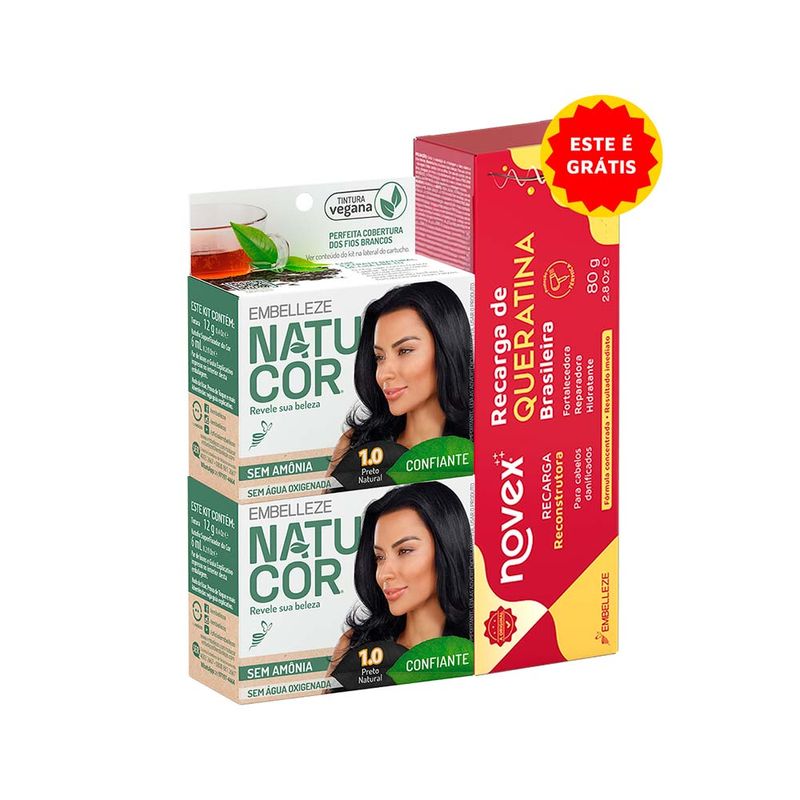 COLORACAO NATUCOR 2 UNIDADES + RECARGA DE QUERATINA 80G 1 UNIDADE 1.0 PRETO NATURAL